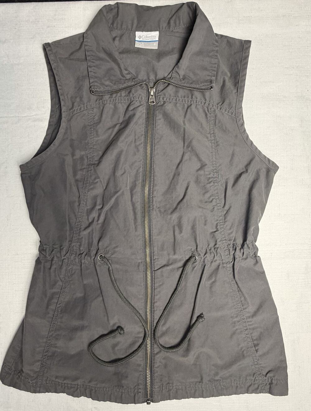 Columbia Womens S Utility Vest Dark Olive Green Zip Front Drawstring Waist